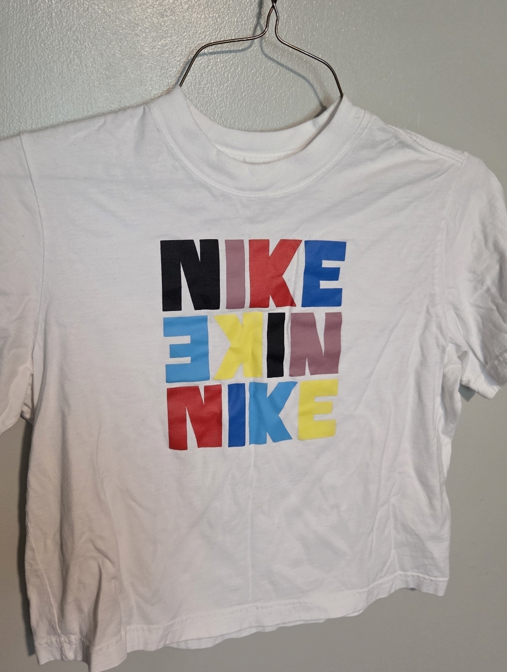 Nike White Short Sleeve Multicolor Block Logo Tee